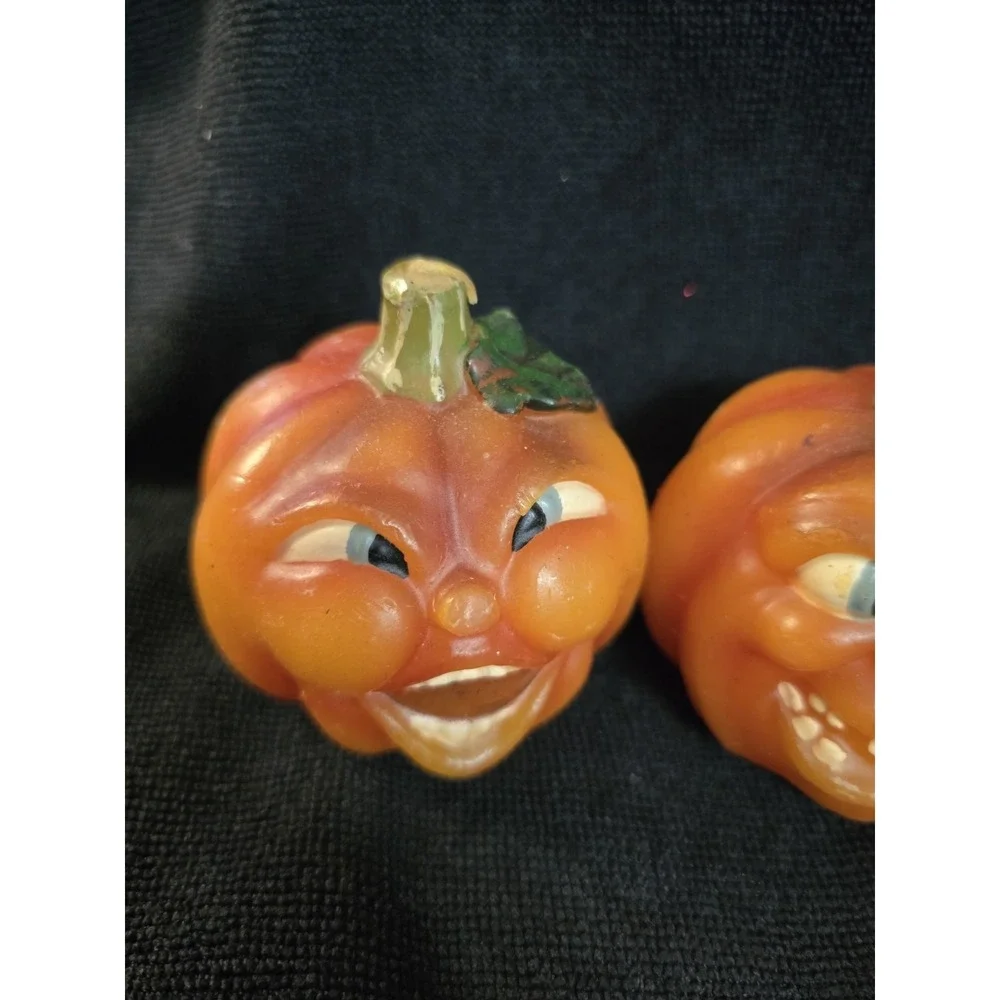 Vintage Halloween Pumpkin Jack O Lantern Faces Wax Candle Anthropomorphic‎ Qty 3
